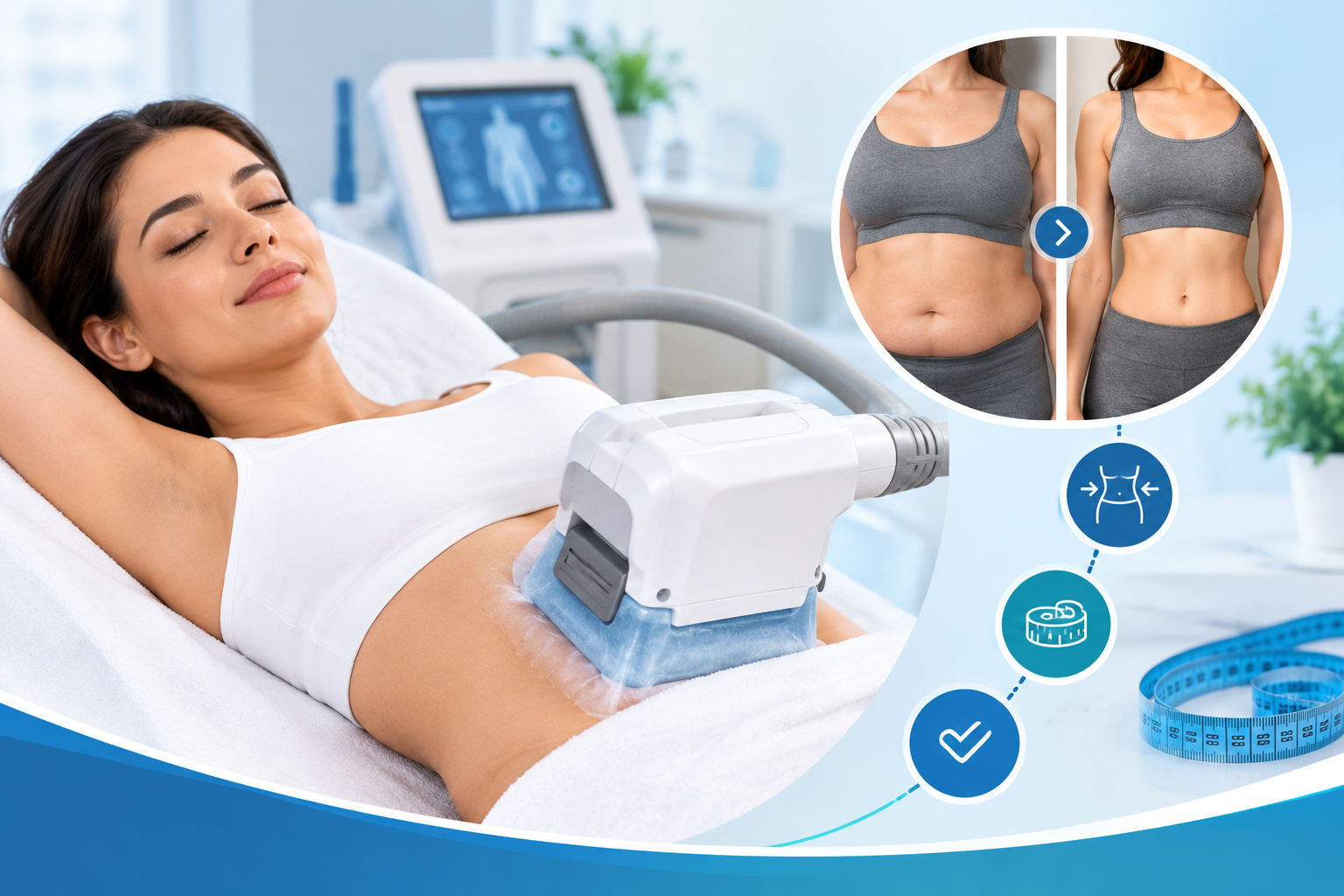 Cryolipolysis treatment for abdominal fat reduction with before-and-after waist contouring comparison